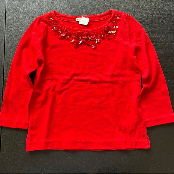 J Crew Crewcuts Floral Embellished Collar Cotton Long Sleeve Red Top Size 6/7 - Picture 2 of 8